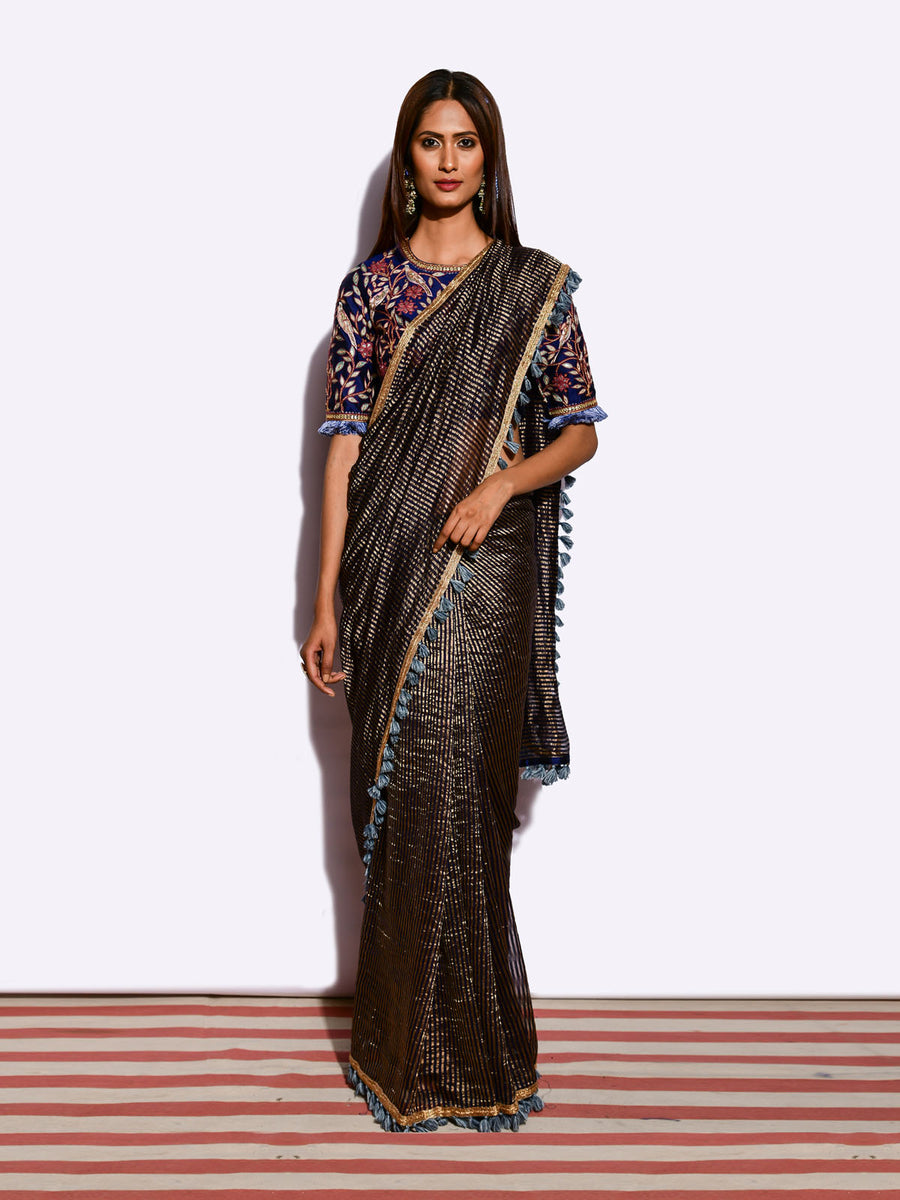 Sunheri Saree With Embroidered Blouse