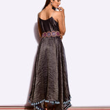 Navy Embroidered Jacket With Asymmetrical Sunheri Chanderi Dress