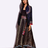 Navy Embroidered Jacket With Asymmetrical Sunheri Chanderi Dress
