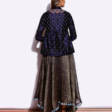 Navy Embroidered Jacket With Asymmetrical Sunheri Chanderi Dress