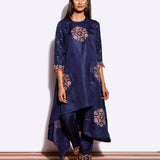 Morbagh Embroidered Asymmetrical Navy Tunic With Pants