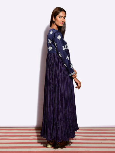 Tota Navy Crushed Wrap Applique Embroidered  Dress