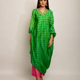 Patang Embroidered Shibori Green Asymmetrical Tunic