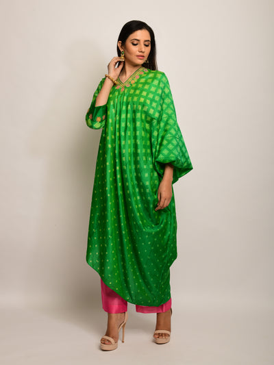 Patang Embroidered Shibori Green Asymmetrical Tunic