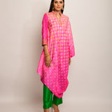 Patang Embroidered Shibori Pink Asymmetrical Tunic