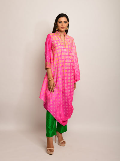 Patang Embroidered Shibori Pink Asymmetrical Tunic