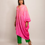 Patang Embroidered Shibori Pink Asymmetrical Tunic