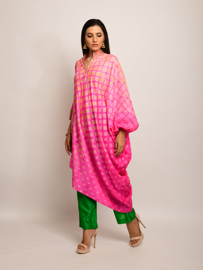 Patang Embroidered Shibori Pink Asymmetrical Tunic