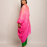 Patang Embroidered Shibori Pink Asymmetrical Tunic