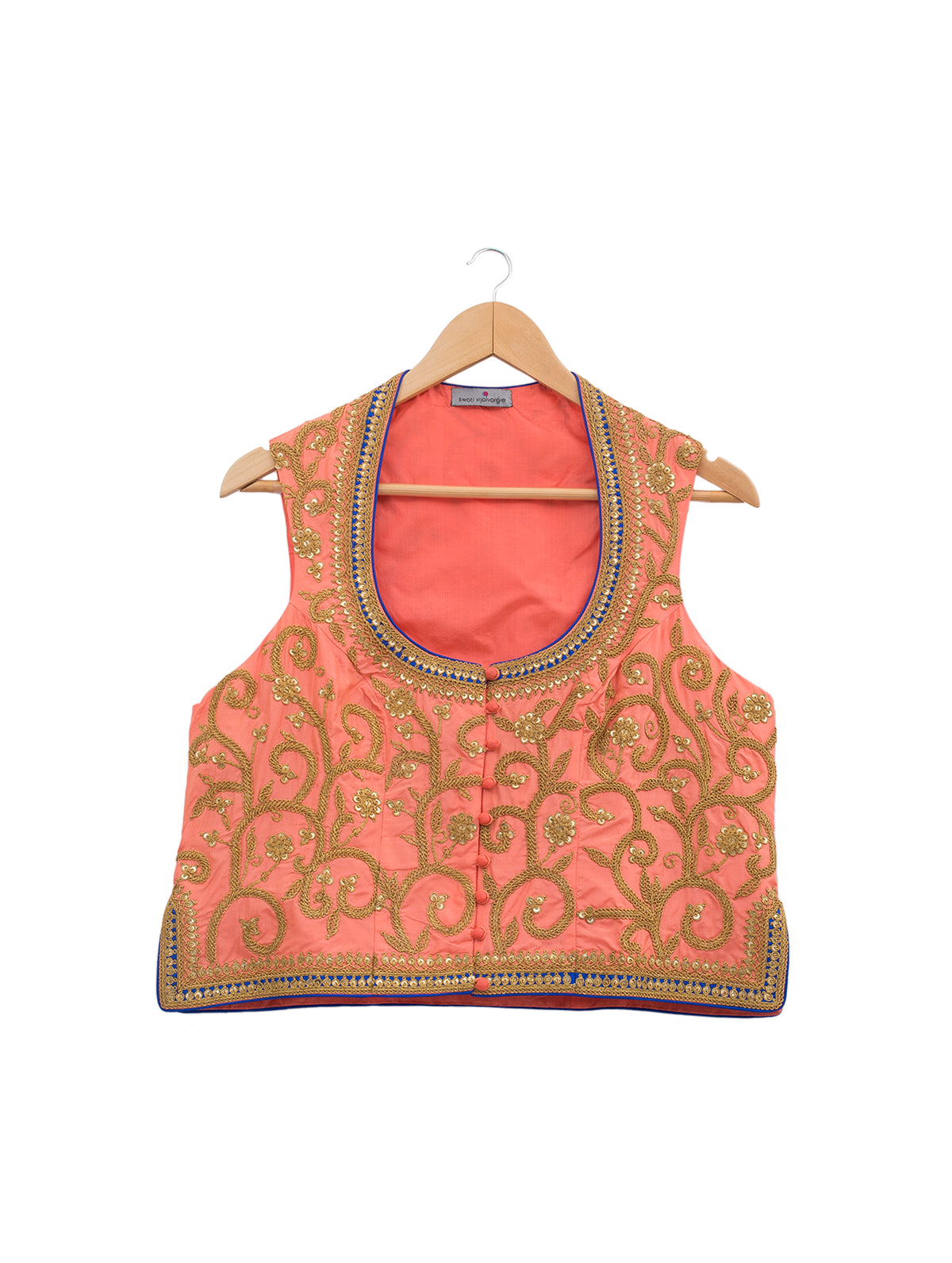 Peach Marodi Embroidered Short Jacket & Blouse