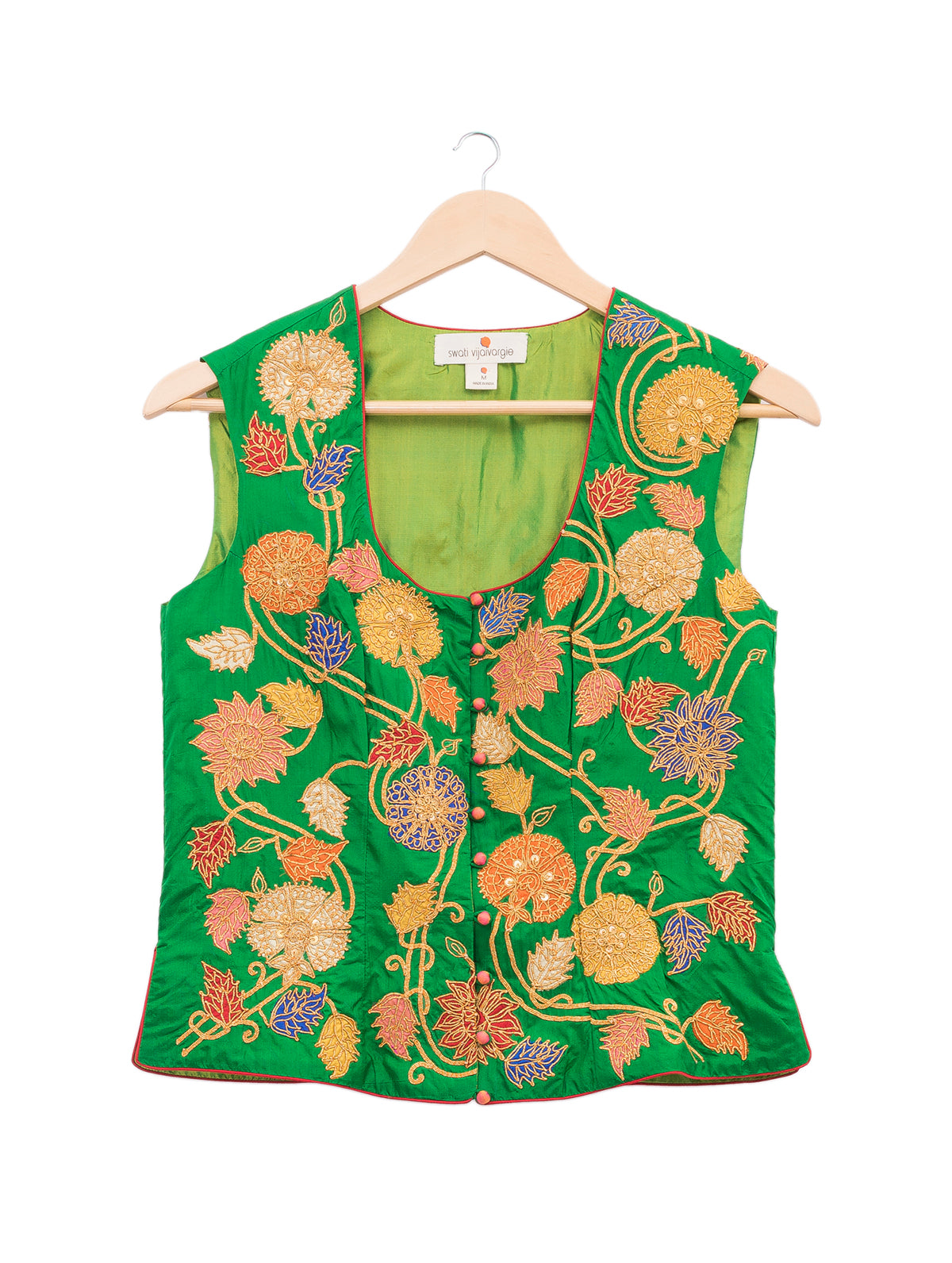 Green Applique Embroidered Short Jacket & Blouse