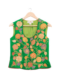 Green Applique Embroidered Short Jacket & Blouse