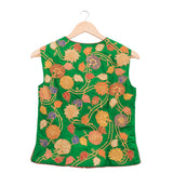Green Applique Embroidered Short Jacket & Blouse