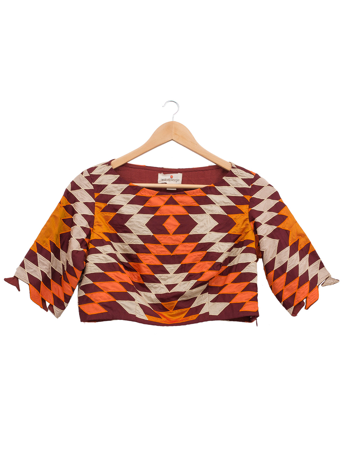 Maroon Kilim Applique Embroidered Crop Top