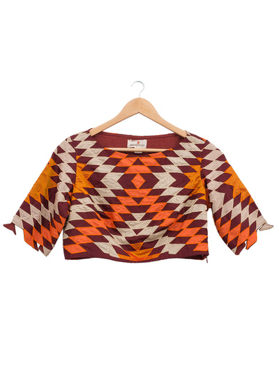 Maroon Kilim Applique Embroidered Crop Top