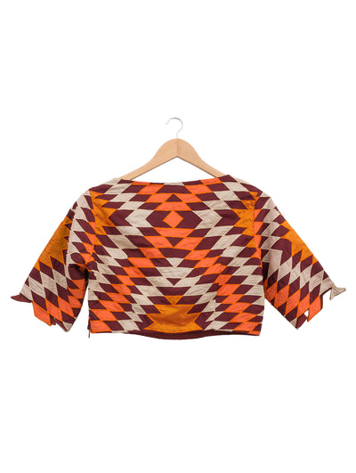 Maroon Kilim Applique Embroidered Crop Top