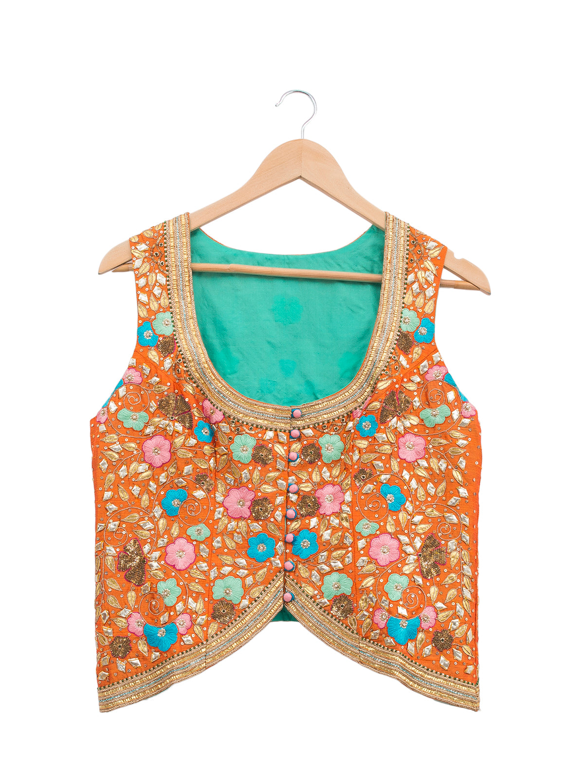 Orange Reshma Gota Embroidered Short Jacket & Blouse