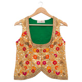 Beige Reshma Gota Embroidered Short Jacket Blouse