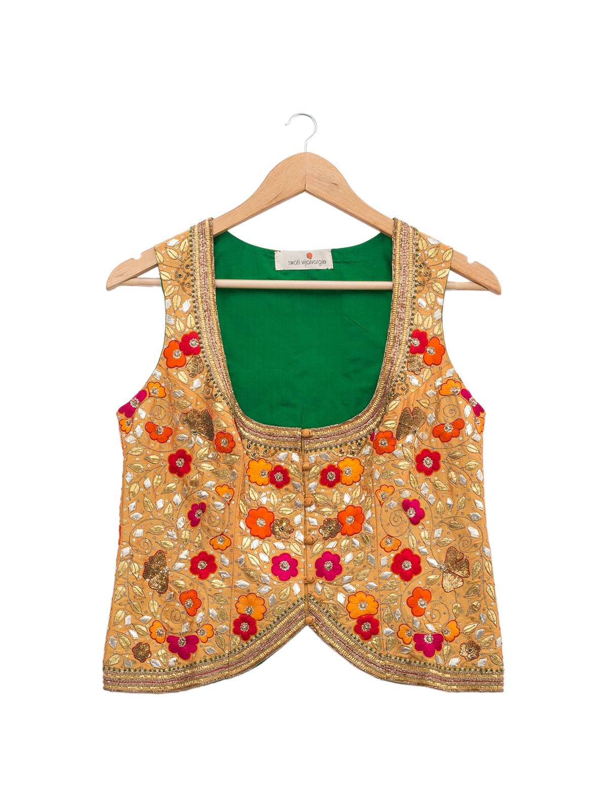 Beige Reshma Gota Embroidered Short Jacket Blouse
