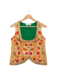 Beige Reshma Gota Embroidered Short Jacket Blouse