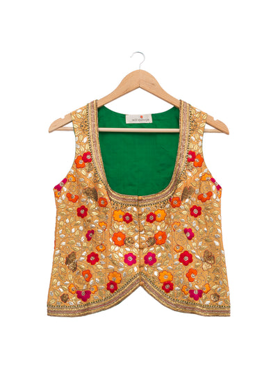 Beige Reshma Gota Embroidered Short Jacket Blouse