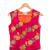 Applique Embroidered Rani Pink Short Jacket & Blouse