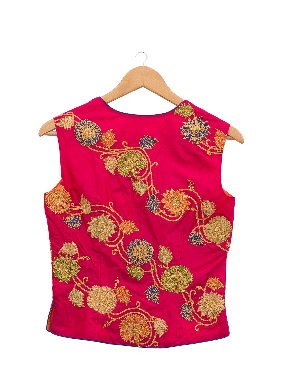 Applique Embroidered Rani Pink Short Jacket & Blouse