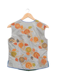 Applique Embroidered Grey Short Jacket & Blouse