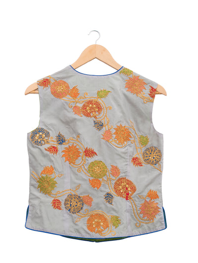 Applique Embroidered Grey Short Jacket & Blouse