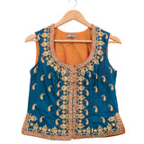 Teal Embroidered Short Jacket & Blouse