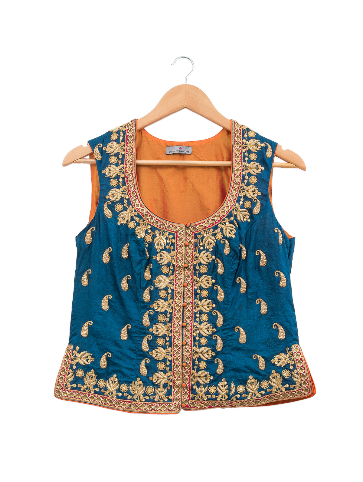 Teal Embroidered Short Jacket & Blouse