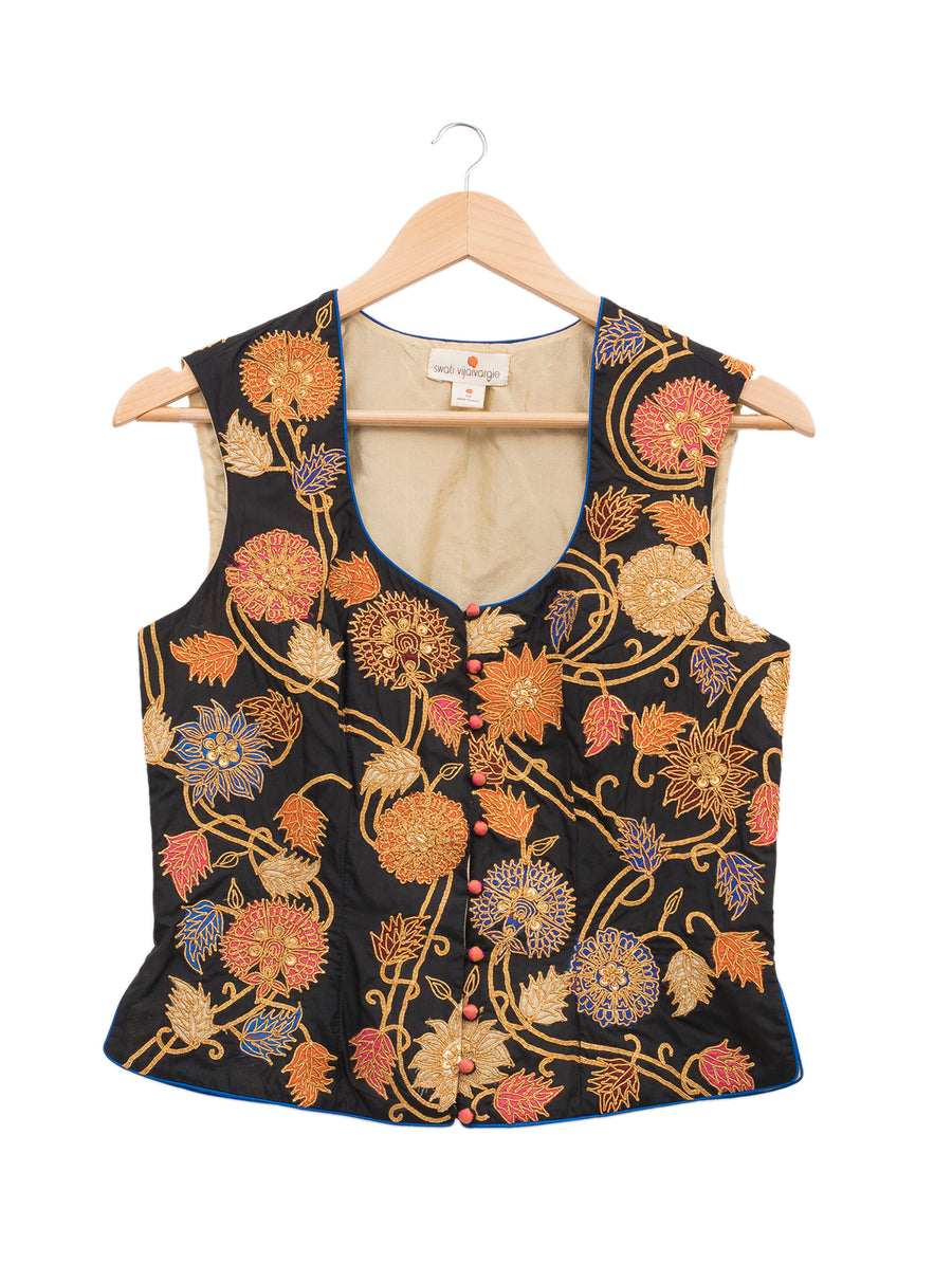 Applique Embroidered Black Short Jacket & Blouse