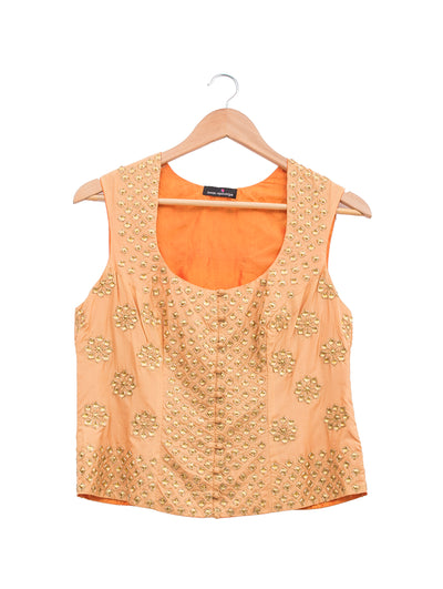 Beige Embroidered Short Jacket & Blouse
