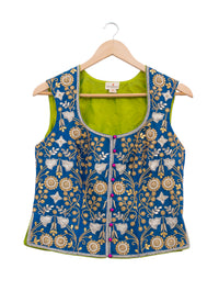 Blue Embroidered Short Jacket & Blouse