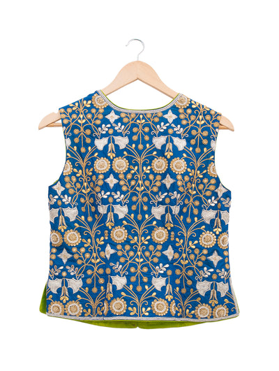 Blue Embroidered Short Jacket & Blouse