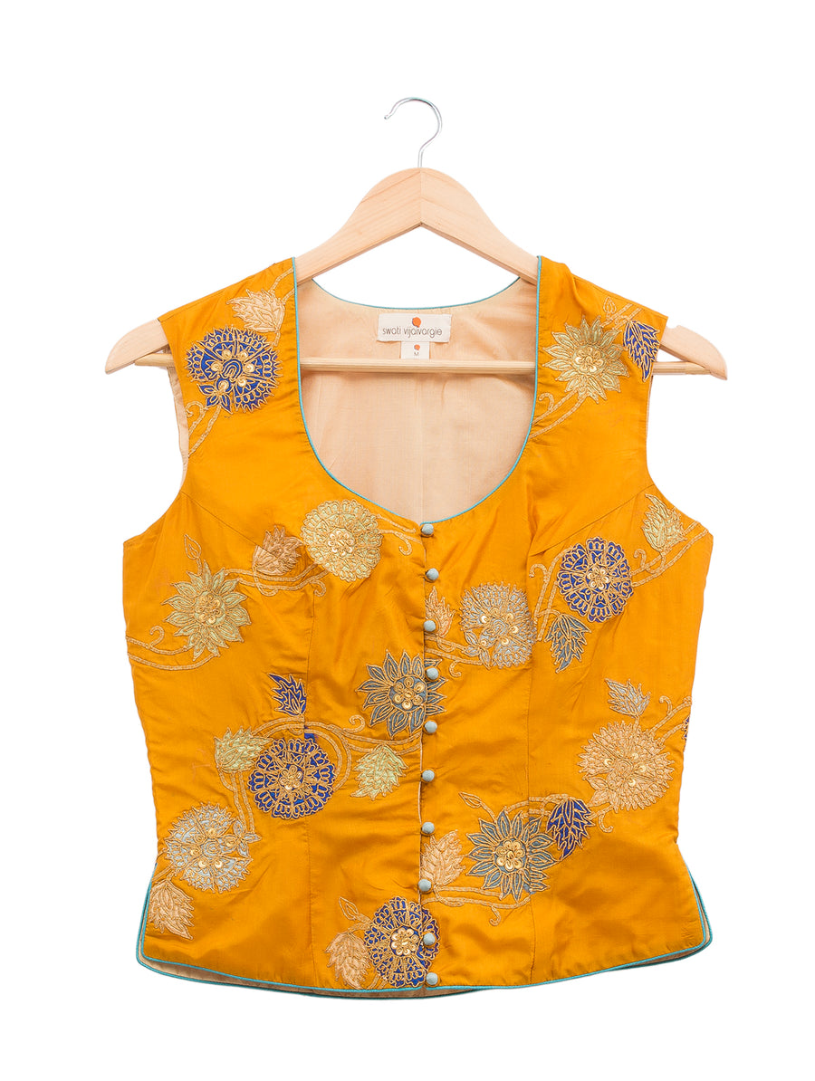 Applique Embroidered mustard Short Jacket & Blouse