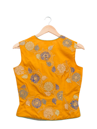 Applique Embroidered mustard Short Jacket & Blouse