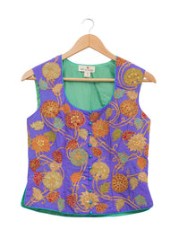 Applique Embroidered Purple Short Jacket & Blouse