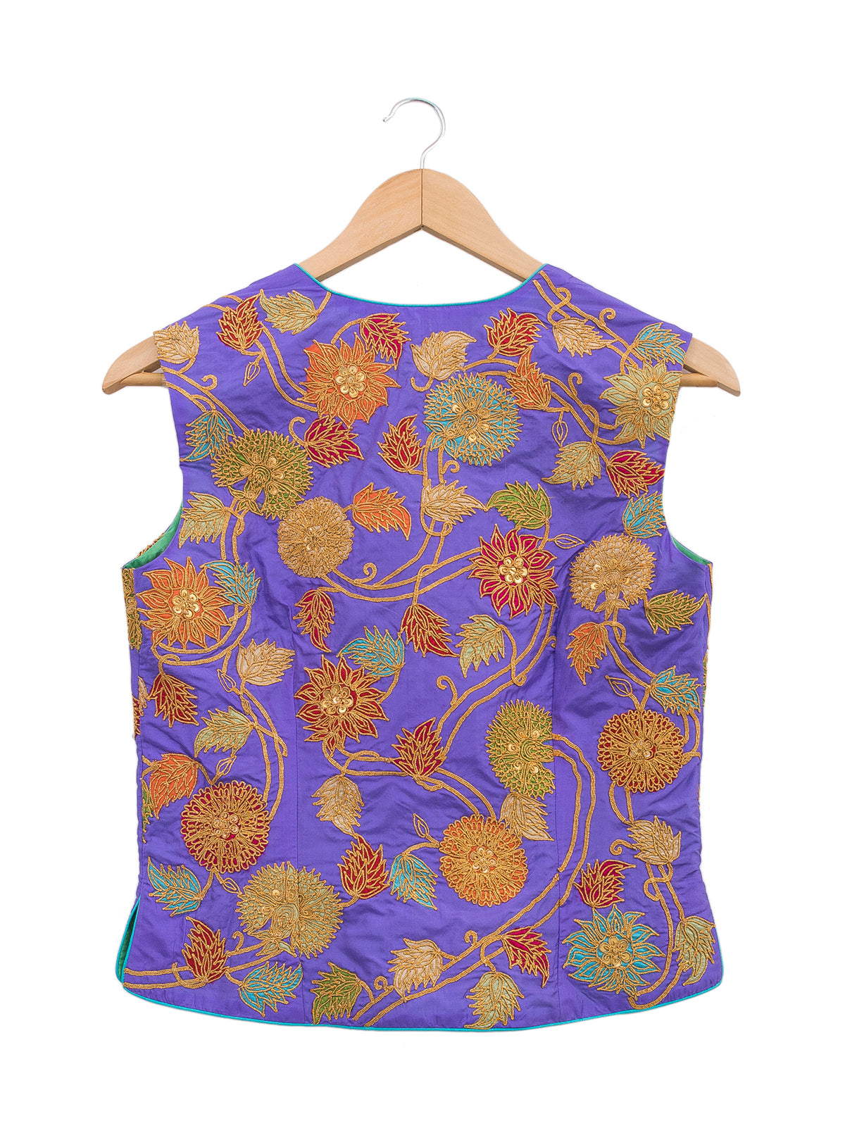 Applique Embroidered Purple Short Jacket & Blouse
