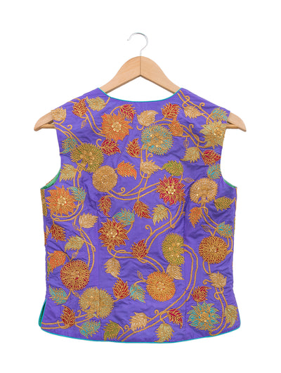 Applique Embroidered Purple Short Jacket & Blouse