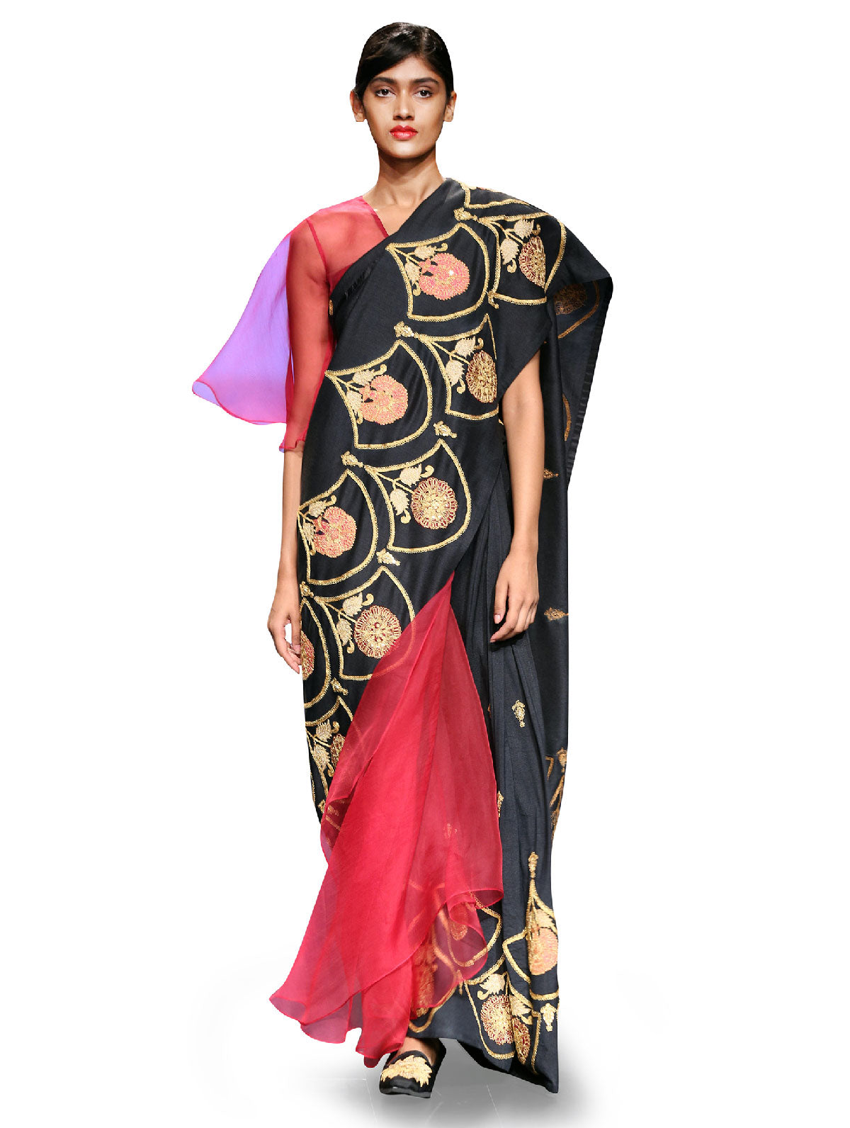 Raas Black Scallop Embroidered Saree