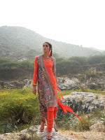 Morbagh Grey Embroidered and Printed Cape with Orange Embroidered Kurta and Pants