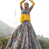 Morbagh Grey Embroidered Lehenga, Crop Top And Sheer Shirt
