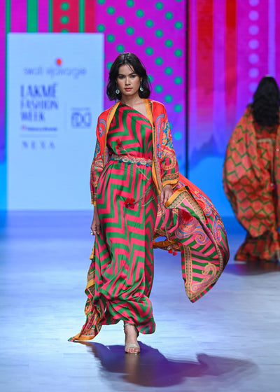 Gulal Printed Embroidered Cape Set