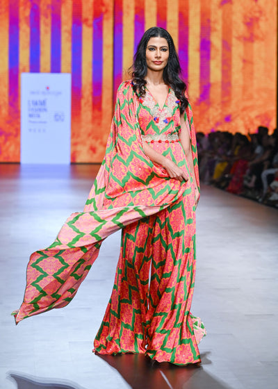 Gulal Fuchsia Green Printed Embroidered Jumpsuit