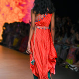Gulal Printed Embroidered One Shoulder Dress with Pants