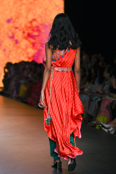 Gulal Printed Embroidered One Shoulder Dress with Pants