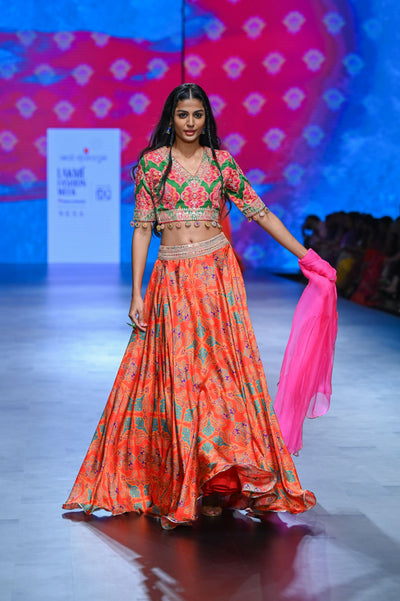 Gulal Mulit Printed Embroidered Lehenga Set