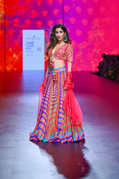 Gulal Red Purple Printed Embroidered Lehenga set