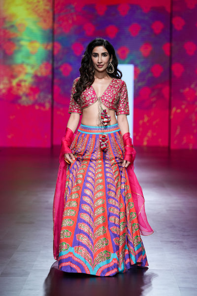 Gulal Red Purple Printed Embroidered Lehenga set